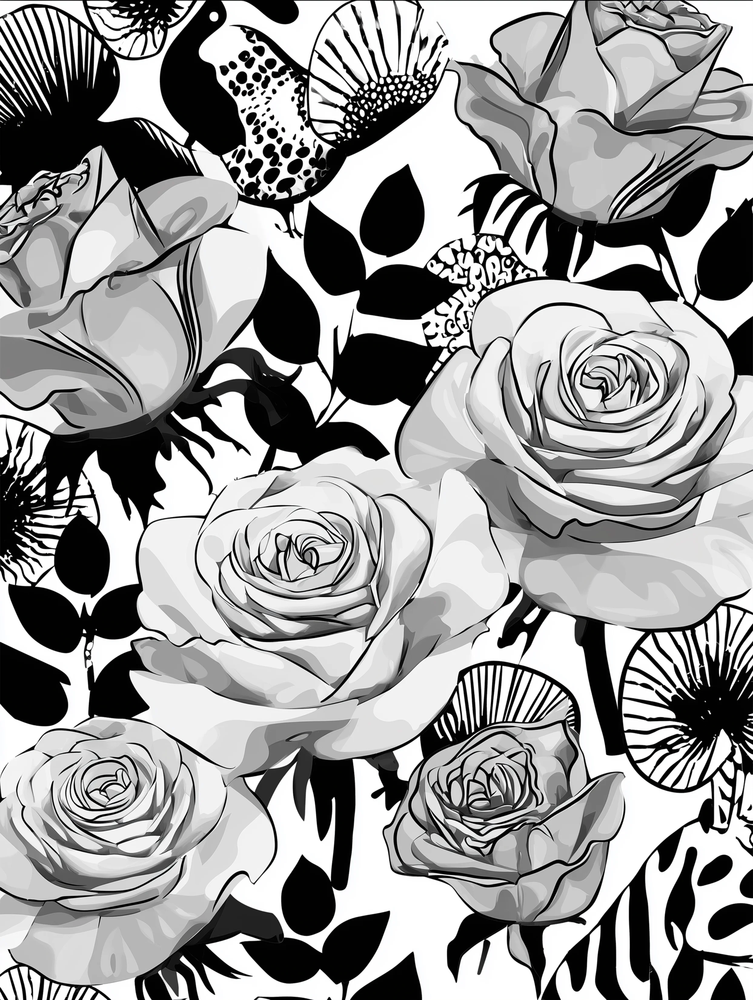 Free printable rose coloring page for adults featuring roses with dark leaves